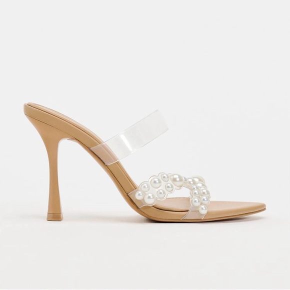 ZARA HEELED VINYL SANDALS WITH FAUX PEARLS - Picture 4 of 10